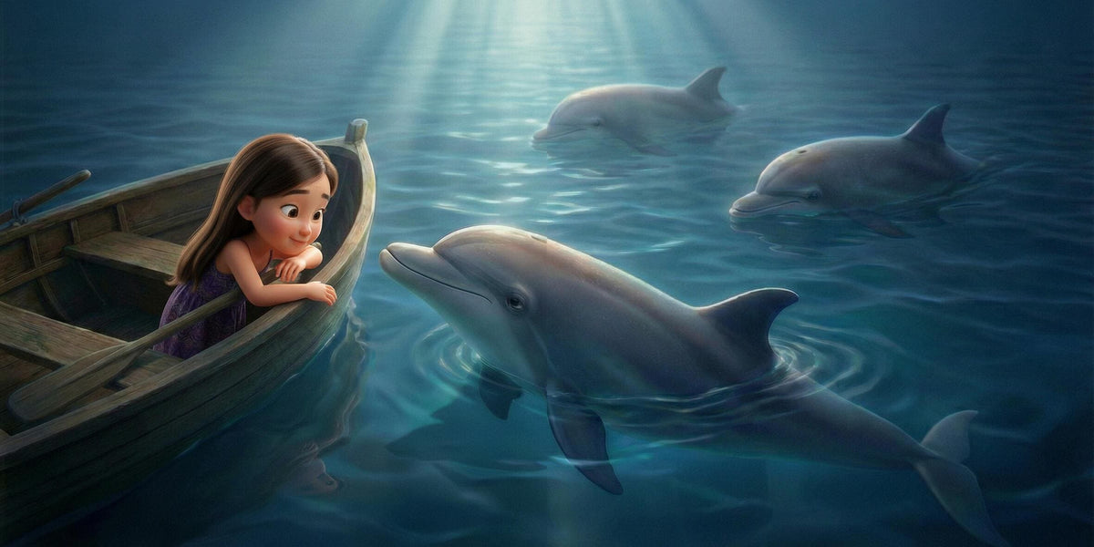 Ilustración de «Incluso los animales van a dormir», escena 10: Los delfines