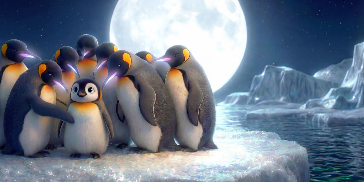 Ilustración de «Incluso los animales van a dormir», escena 12: Los pingüinos