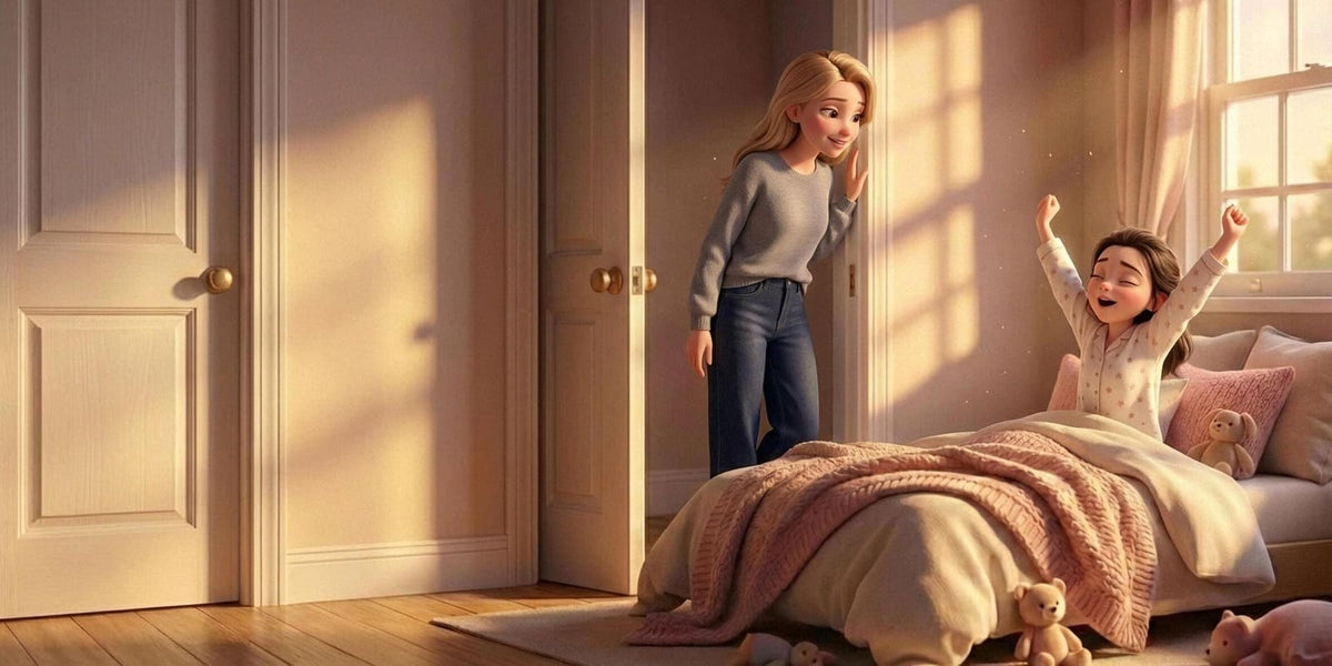 Ilustración de «Mi superhéroe», escena 1: Una mañana llena de abrazos
