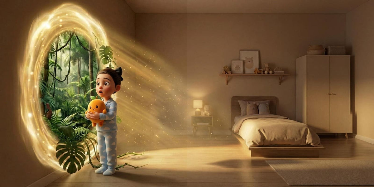 Ilustración de «Incluso los animales van a dormir», escena 2: El portal mágico