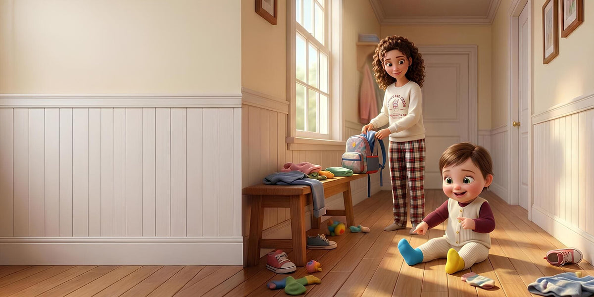 Ilustración de «Mi superhéroe», escena 3: El torbellino de la mañana