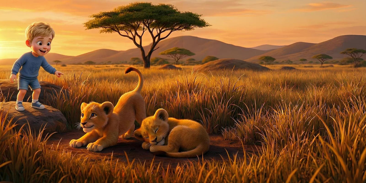 Ilustración de «Incluso los animales van a dormir», escena 4: Los leones