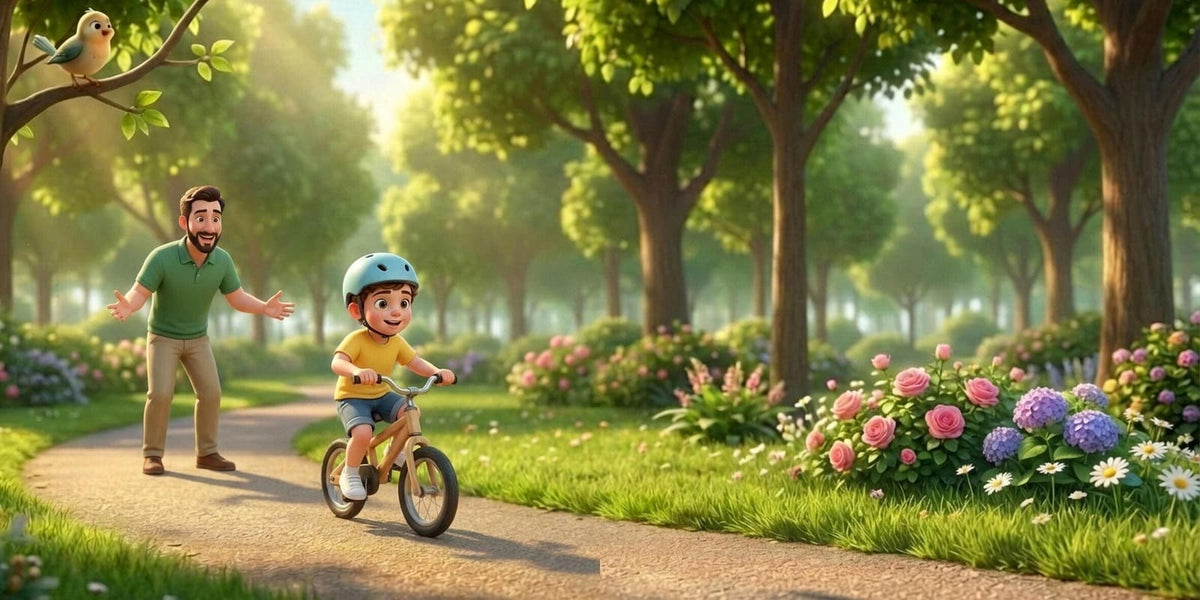 Ilustración de «Siempre serás mi tesoro», escena 5: La primera bici