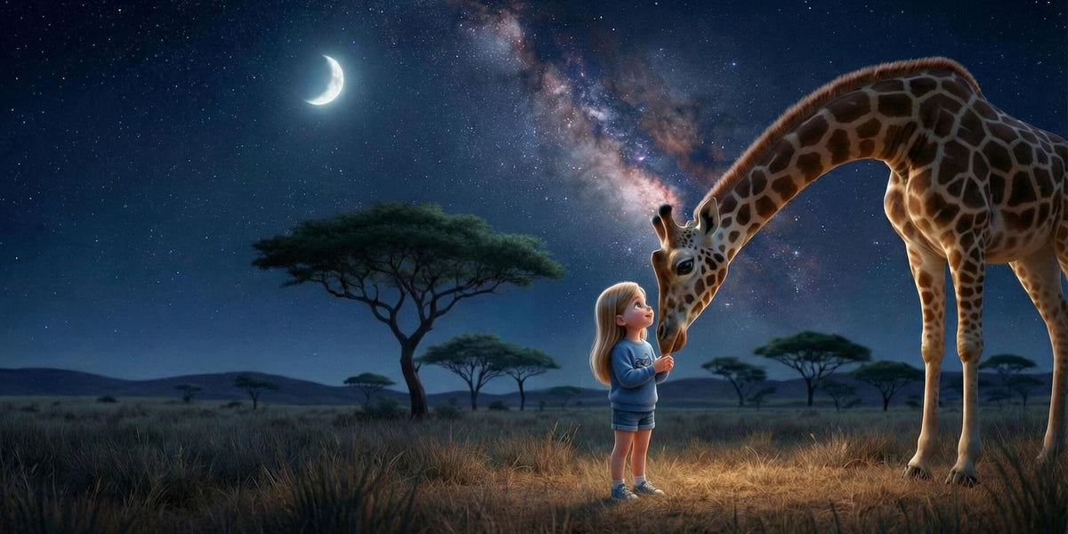 Ilustración de «Incluso los animales van a dormir», escena 5: La jirafa