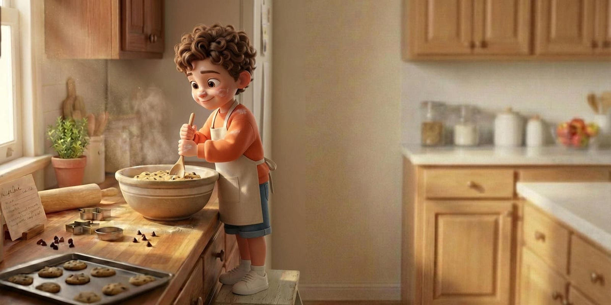Ilustración de «Siempre serás mi tesoro», escena 6: Galletas en la cocina