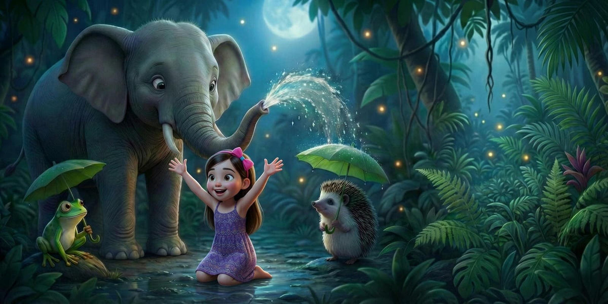 Ilustración de «Incluso los animales van a dormir», escena 7: El elefante de la selva