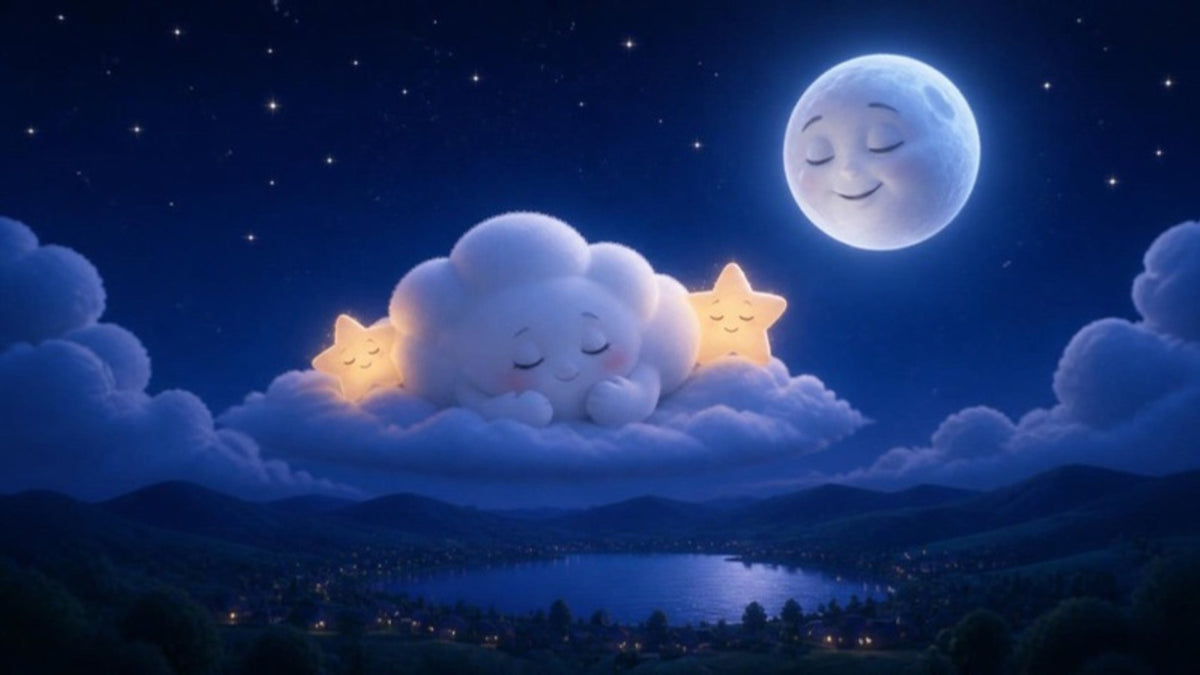 Nuba sleeps between two stars while the Moon lights up her edges