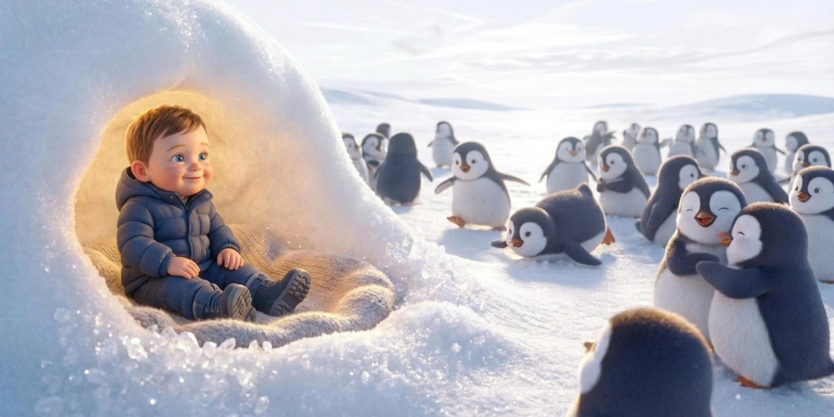 Ilustración de «Bienvenido al mundo», escena 6: El desfile de los pingüinos